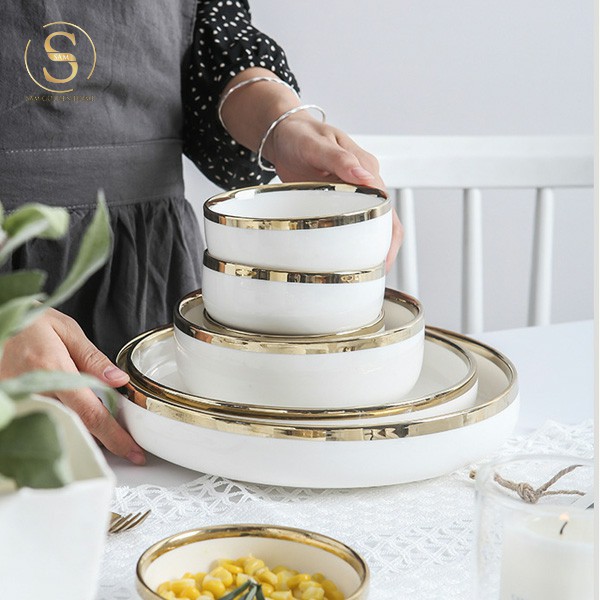 Bộ Tô Chén Dĩa Đĩa Sứ Cao Cấp Victorian Viền Vàng Gold Sang Trọng