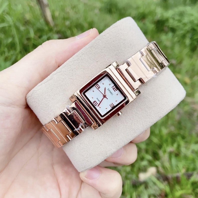 Đồng Hồ Nữ Skmei 1388 mặt vuông, dây vàng hồng sang chảnh, hàng chính hãng chống nước tốt
