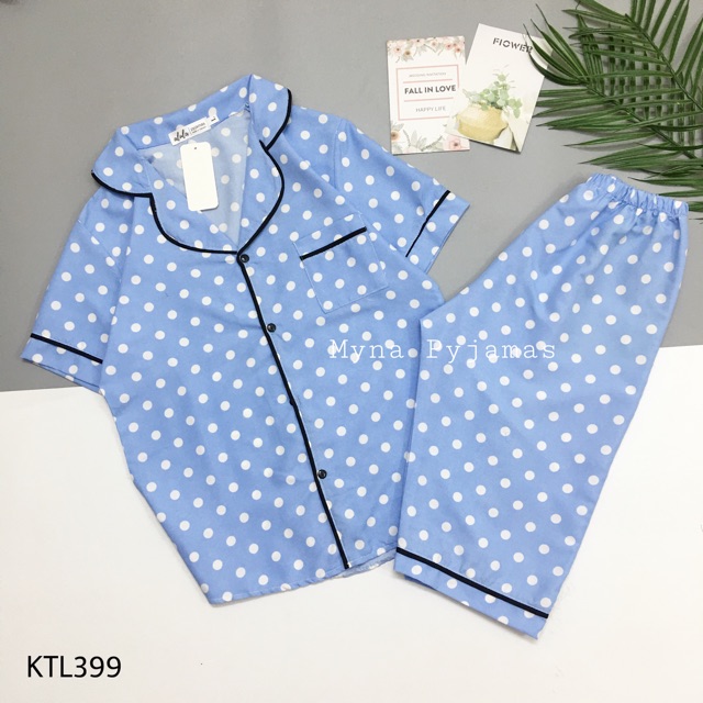 Bộ pijama kate thái áo cộc quần ngố