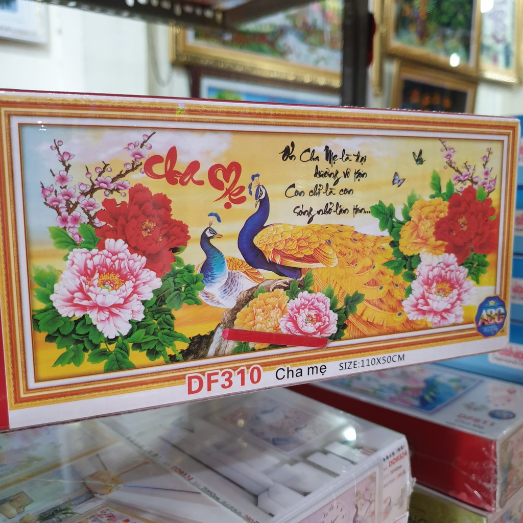 HÀNG LOẠI 1 - Tranh Đính Đá CHA MẸ (ĐÁ ABC CAO CẤP). Kích Thước: 1m10 x 50cm