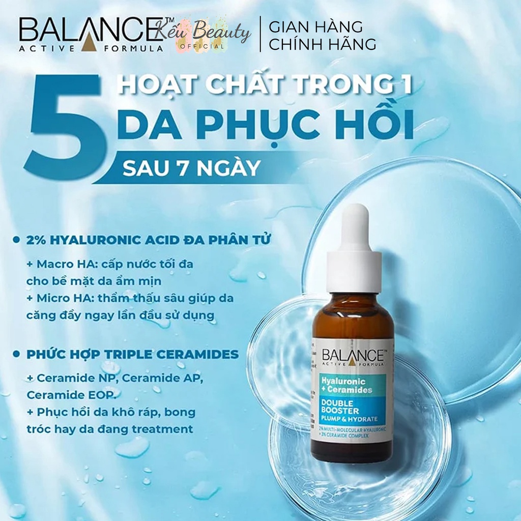 Tinh chất Balance cấp ẩm cho da Active Formula Hyaluronic & Ceramides Double Booster Serum 30ml