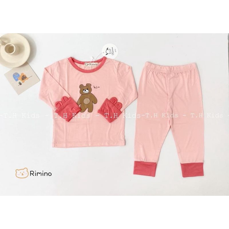 Bộ dài tay thun lạnh mỏng mặc điều hòa tay phối tai gấu cho bé(6-16kg)