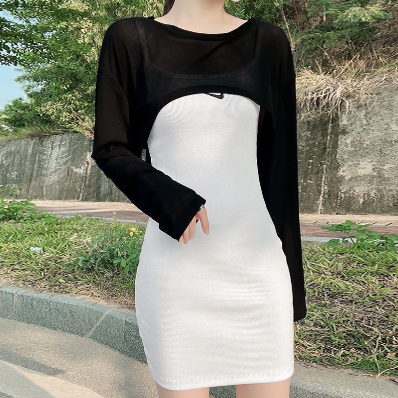Áo Lưới Chống Nắng Bằng Lụa Lạnh Siêu Ngắn Dáng Rộng Tay Dài 0729