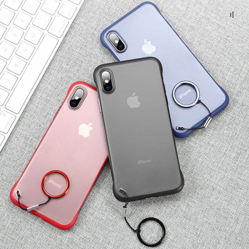 iPhone 6 6s 7 8 Plus Case Borderless Design Plastic Phone Case iPhone X XR XS Max Shockproof Back Cover With Metal Ring