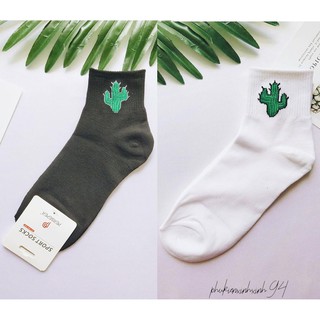 Vớ chân | Tất chân cổ vừa thêu xương rồng T04