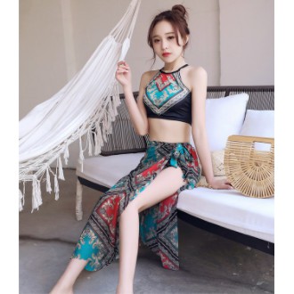 ĐỒ BƠI ĐI BIỂN-ÁO TẮM BIKINI KÈM CHOÀNG HOẠ TIẾT THỔ CẨM 8030