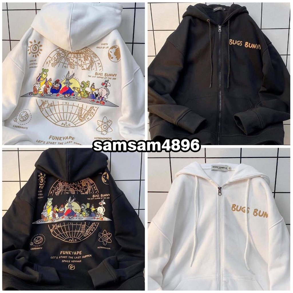 [SIEU SALE] Khoác Nỉ Bug Bun In 2 Mặt, Hoodie Kéo Khoá Unisex samsam4896 | BigBuy360 - bigbuy360.vn
