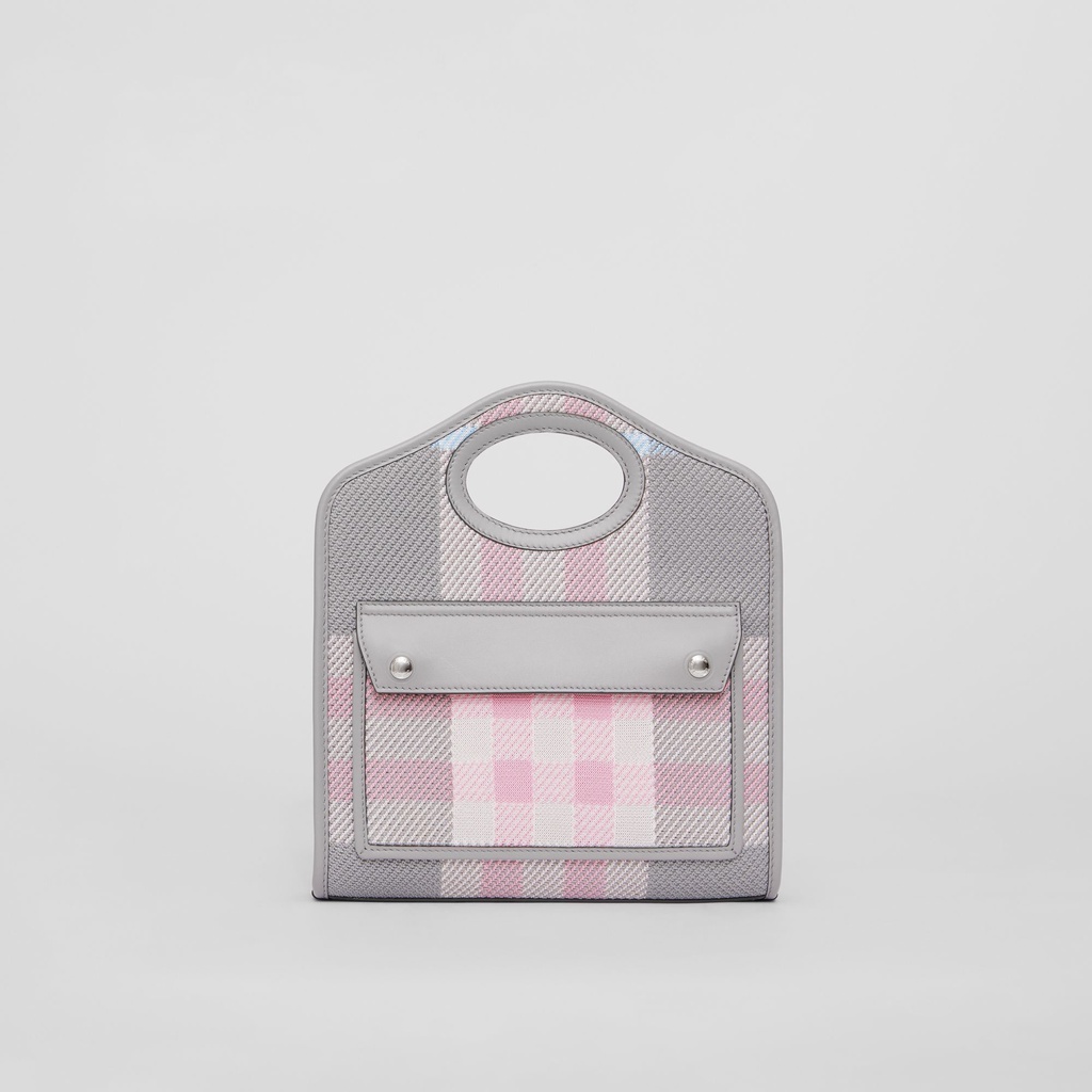 BURBERRY Mini Knitted Check and Leather Pocket Bag