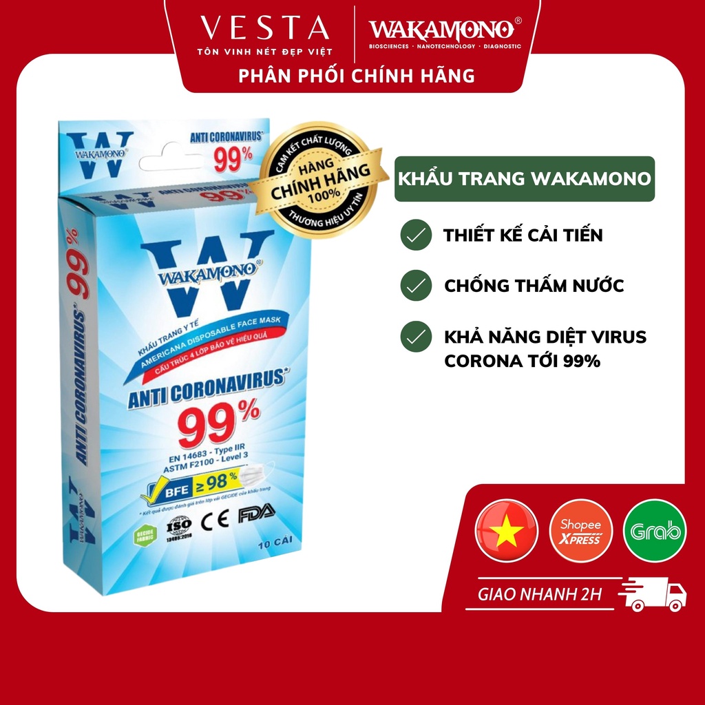 KHẨU TRANG Y TẾ WAKAMONO – (4 Lớp, Hộp 10 Cái)