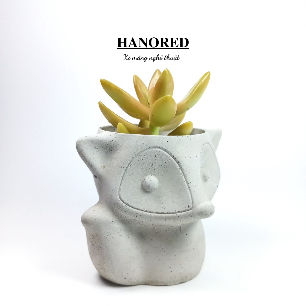 Chậu xi măng mini trồng sen đá, xương rồng, tô tượng hình cú xinh HANORED kích thước 9×7×5.5 (cm)