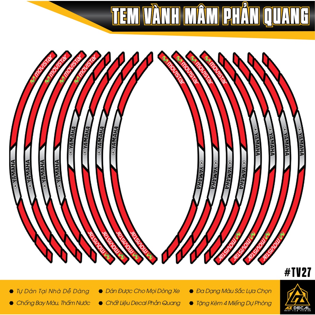Tem Vành Yamaha Phản Quang Movistar Yamaha | TV27 | Decal Chống Thấm Nước, Chống Bay Màu