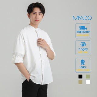 Áo Sơ Mi Nam MANDO Cổ Tàu Vải Đũi Form Rộng Tay Lửng Không Họa Tiết Phong Cách ThờiTrang Hàn Quốc ACT09