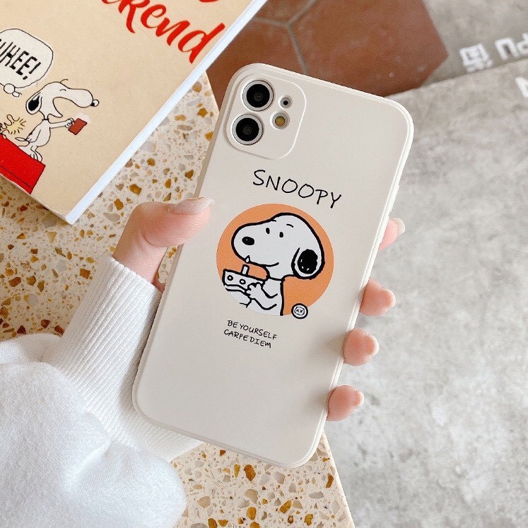 Ốp Lưng Iphone Cạnh Vuông, Bảo Vệ Camera SNOOPY 7Plus,8Plus,x,xs,xsmax,11,11promax,12,12promax,13,13promax