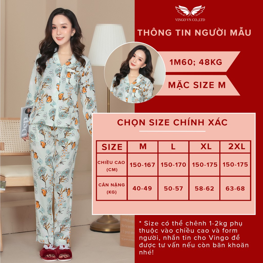 Bộ Đồ Pyjama Mặc Nhà Nữ VINGO Cát Hàn Không Nhăn Mùa Thu Đông Tay Dài Quần Dài Họa Tiết Nhiều Màu H586 VNGO - TDQD | BigBuy360 - bigbuy360.vn