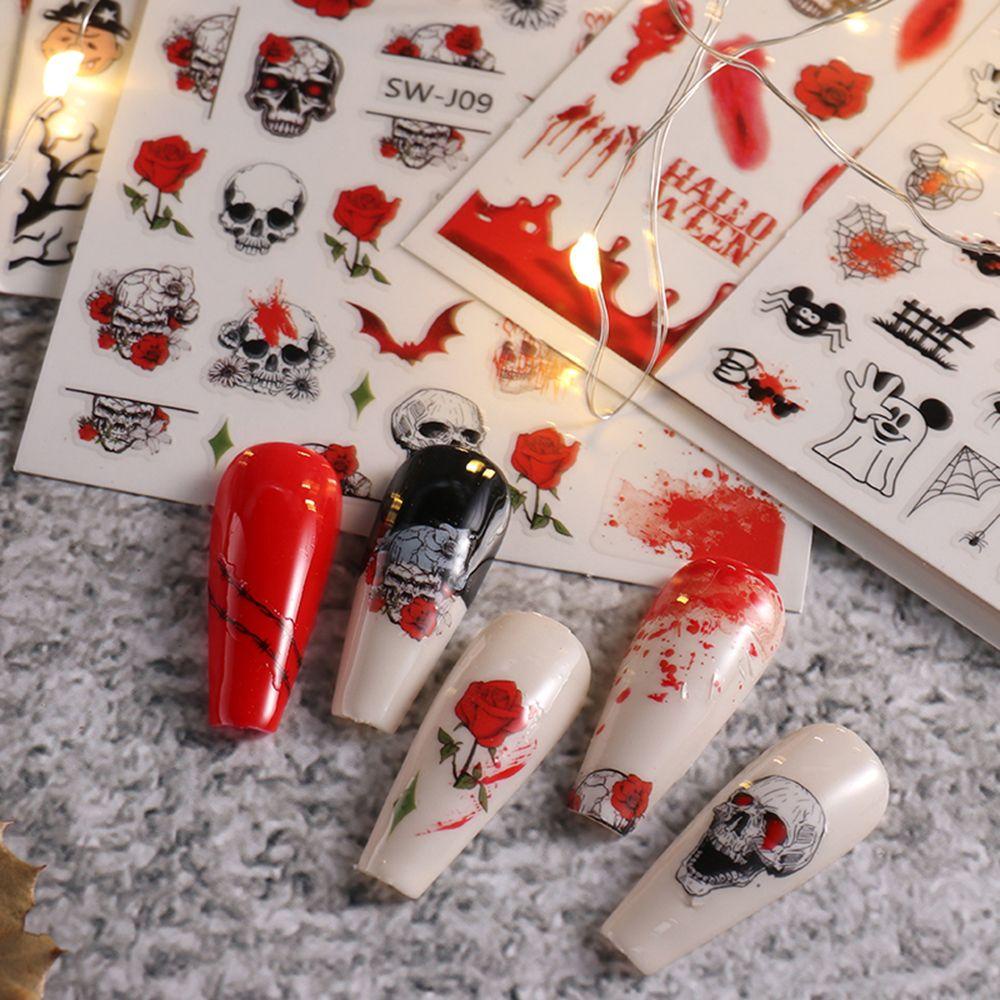 OCEANMAP Miếng Dán Trang Trí Móng Tay Tự Dính Họa Tiết Halloween Dễ Thương