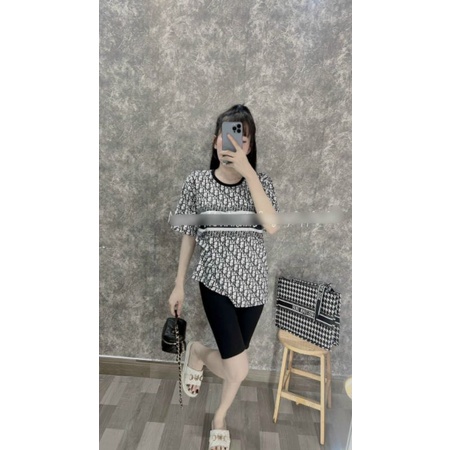 Set Bộ Quần Ngố Ôm Kèm Áo Thun Form Rộng In Nhiệt