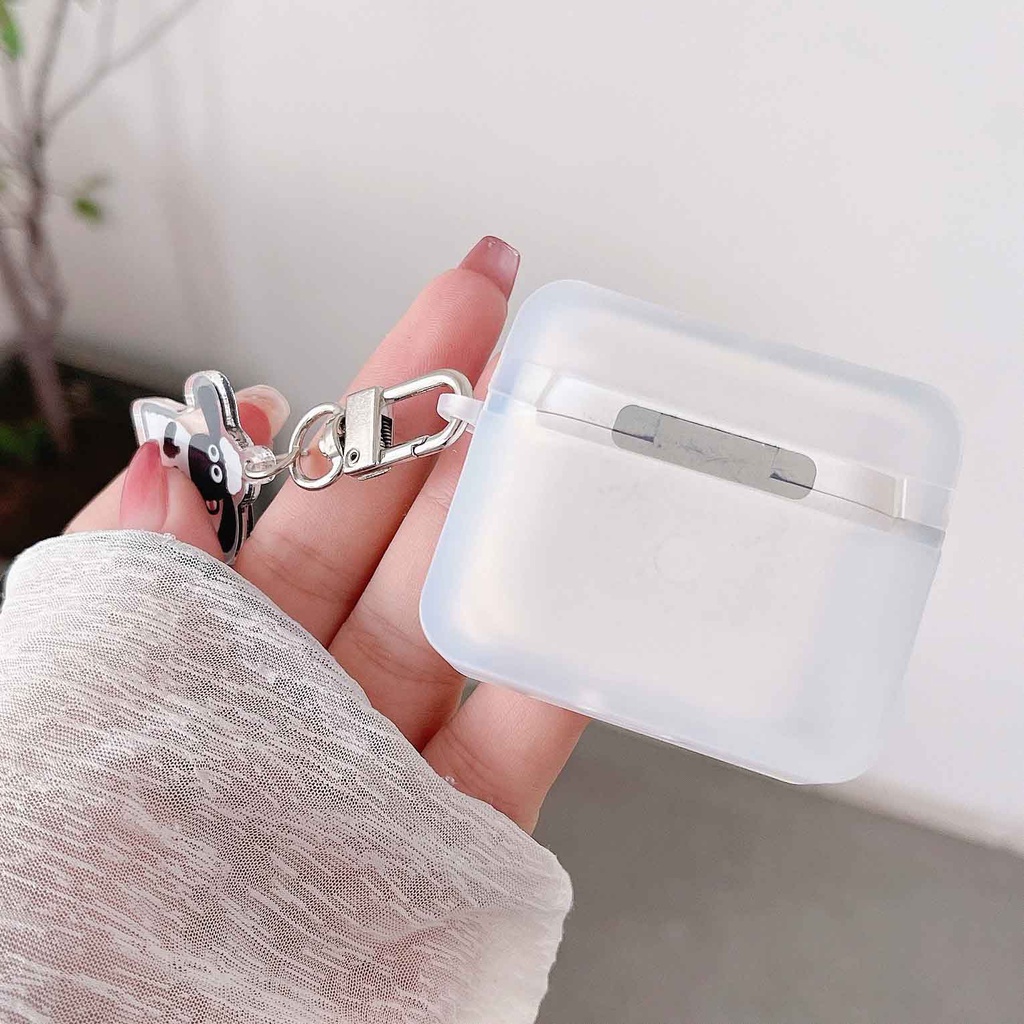 Vỏ Bảo Vệ Hộp Sạc Tai Nghe Airpods 1 / 2 / 3 / pro Hình Vuông Họa Tiết Chú Cừu Mắt Đen Dễ Thương Kèm Móc Tre