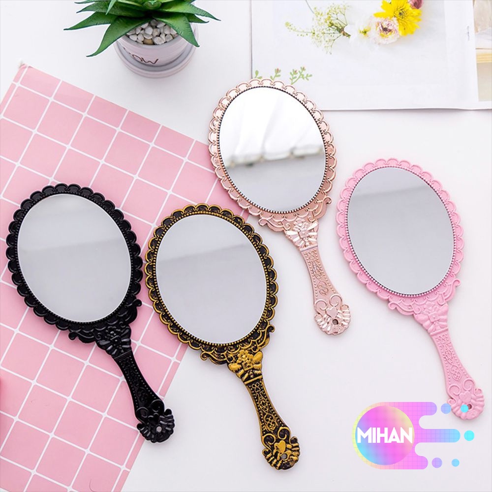 [Hàng mới về] Gương trang điểm cầm tay Mihan1 hình oval nhiều màu phong cách vintage dành cho nữ
