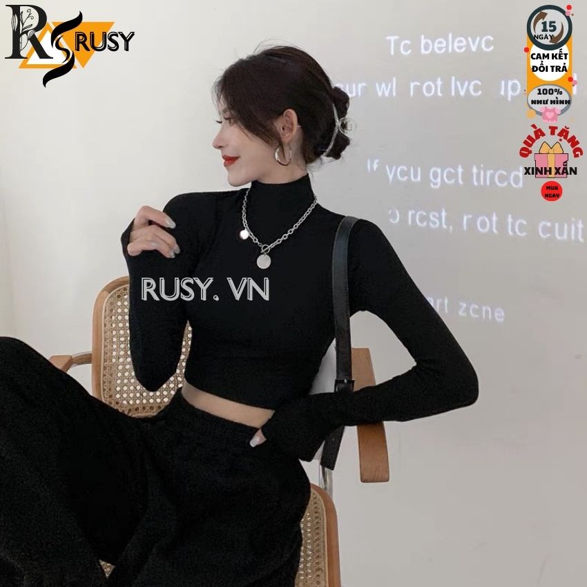 Áo Croptop Tay Dài Cổ Lọ Nữ Ôm Body Chất Tốt, Áo Thun kiểu nữ crt dài tay basic cá tính chất thun gân cao cấp dày dặn