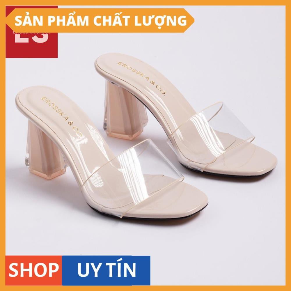 Dép mule cao gót quai trong Eroska thời trang mũi vuông gót trong cao 9cm màu nude [HÀNG CAO CẤP] | BigBuy360 - bigbuy360.vn