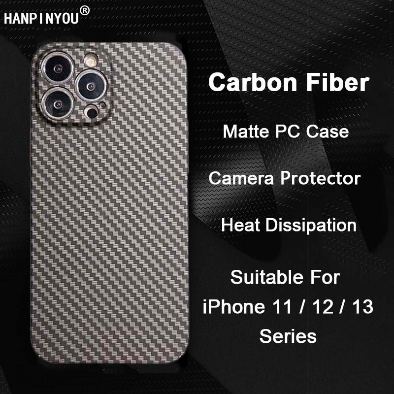 Ốp Điện Thoại PC Cứng Siêu Mỏng Họa Tiết Sợi Carbon Mặt Nhám Tản Nhiệt Cho iPhone 13 12 11 Pro Max