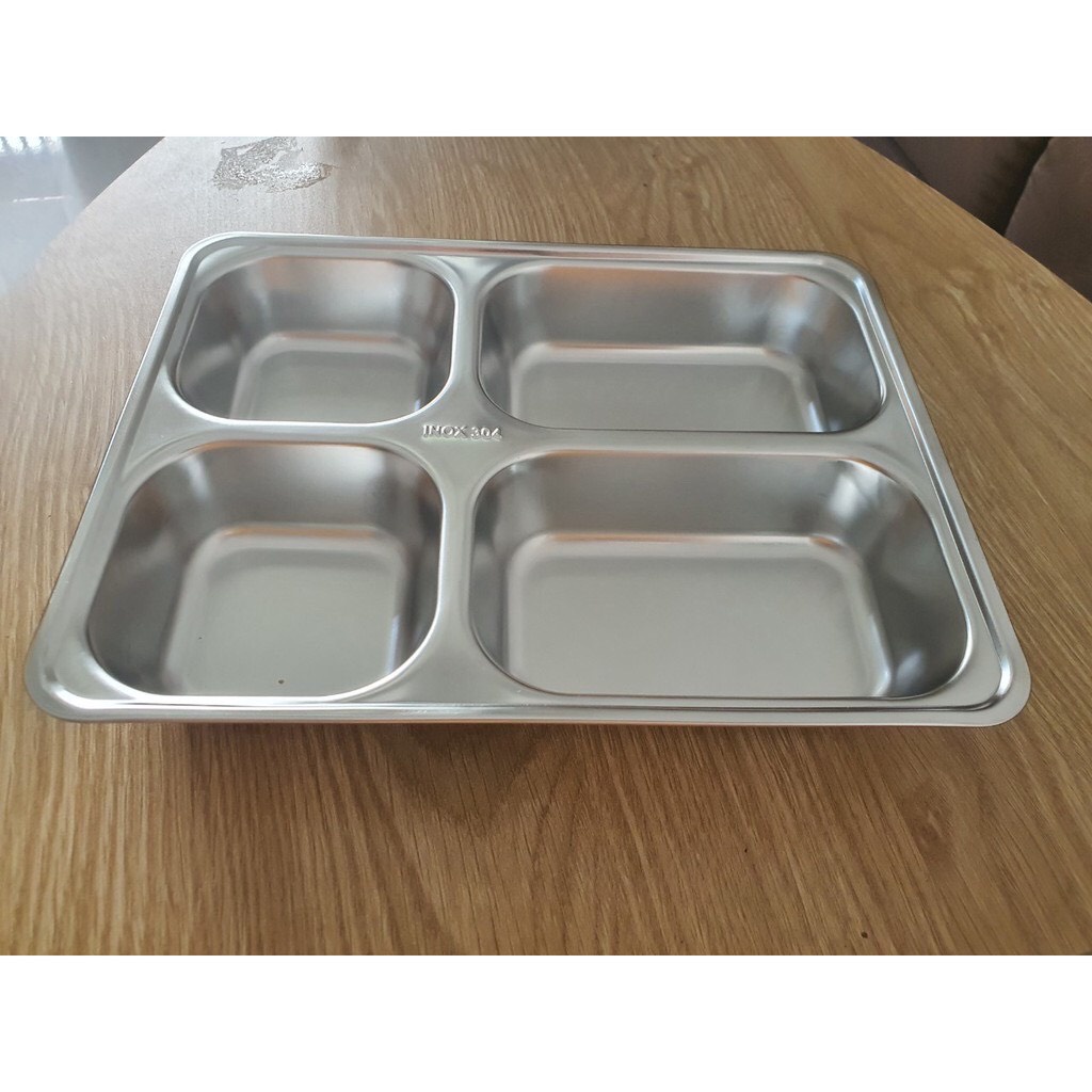 Khay inox đựng thức ăn - khay sâu lòng 4 ngăn inox 304 - khay cơm inox 4 ngăn hàng CAO CẤP
