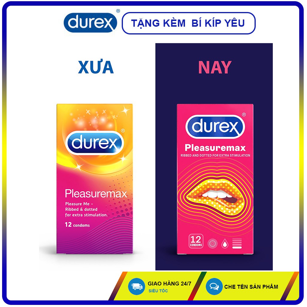 Bao cao su gân gai Durex Pleasuremax 12 bao, gai đều nhiều gel,an toàn + Tặng kèm hộp 3 bao cùng loại.