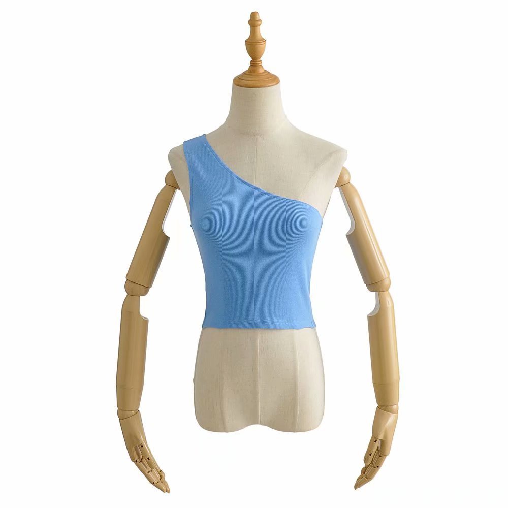 Một Vai Crop Xe Tăng Top Nữ Mùa Hè Không Tay Xe Tăng Camis Gợi Cảm Cổ Tròn Co Giãn Corset Mỏng Crop Tops Ống Nữ