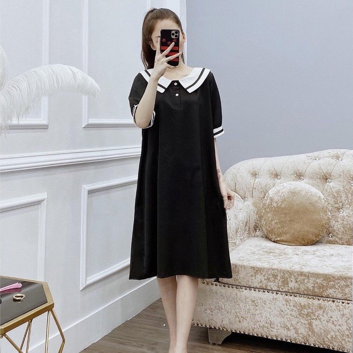 Đầm bầu thời trang thiết kế cổ bèo MB26 chất đũi hàn freesize từ 45 đến 70kg
