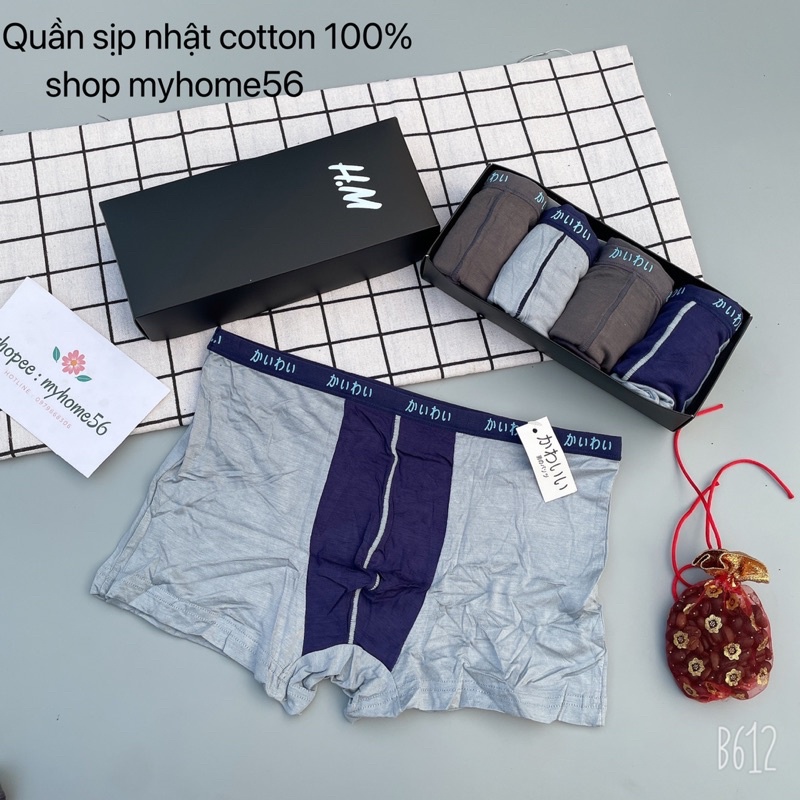 SET 4 quần sịp đùi cotton 100% siêu mát túi zip bạc.