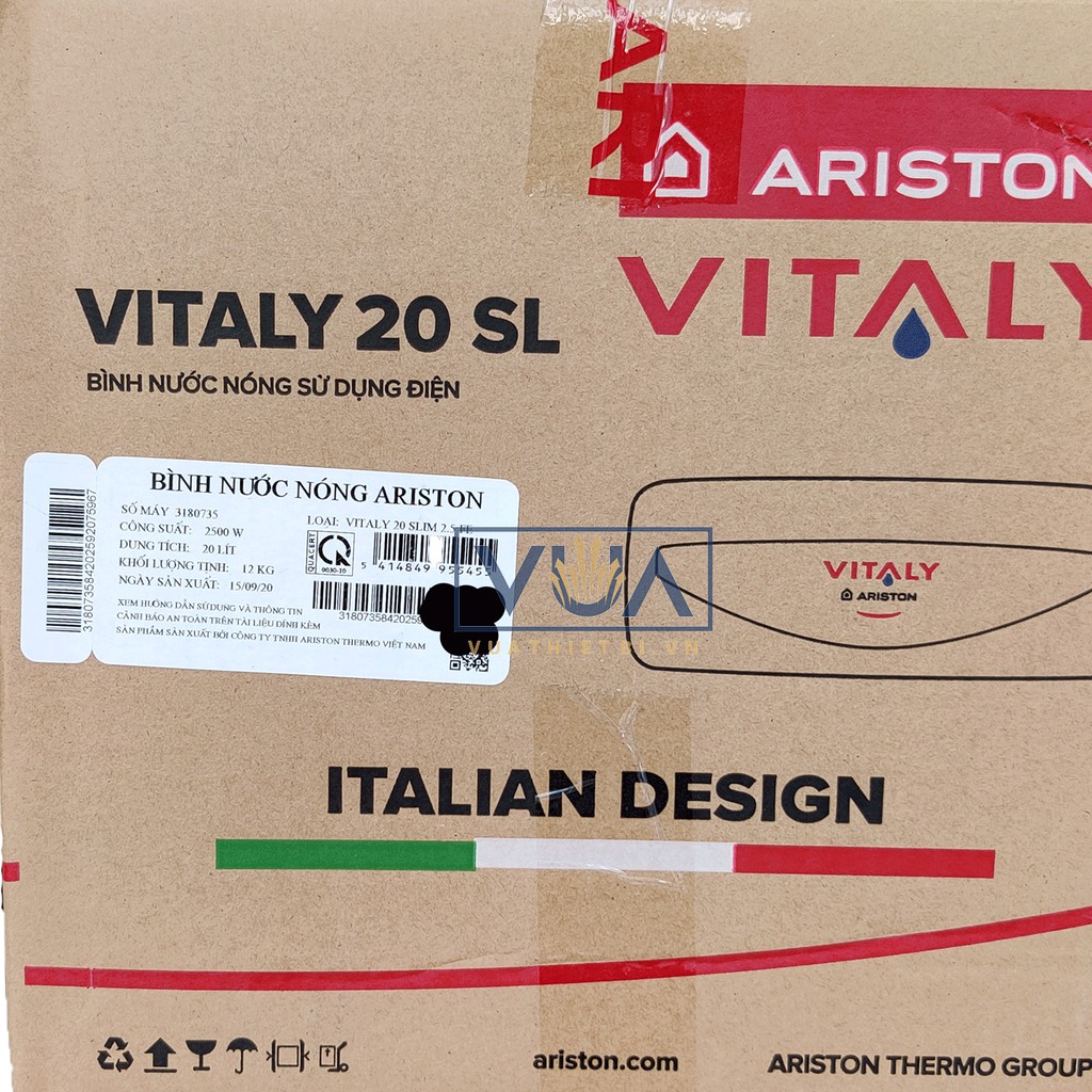 [20L] ARISTON VITALY SLIM 20 Lít - VITALY 20 SL - Bình Nóng Lạnh Gián Tiếp