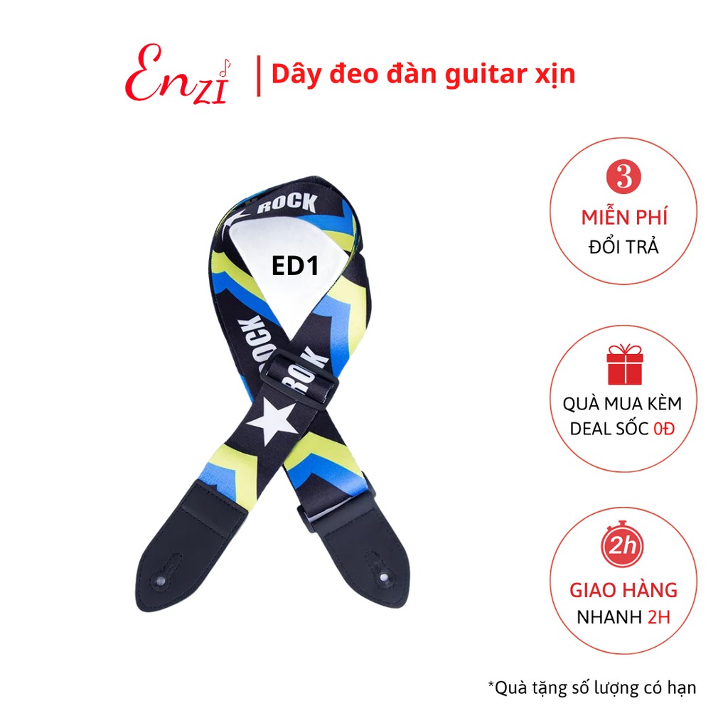 Dây đeo đàn guitar ukulele ED1 đàn classic, acoustic ghi ta bass  ghita điện phối hình dày dặn chắc chắn Enzi