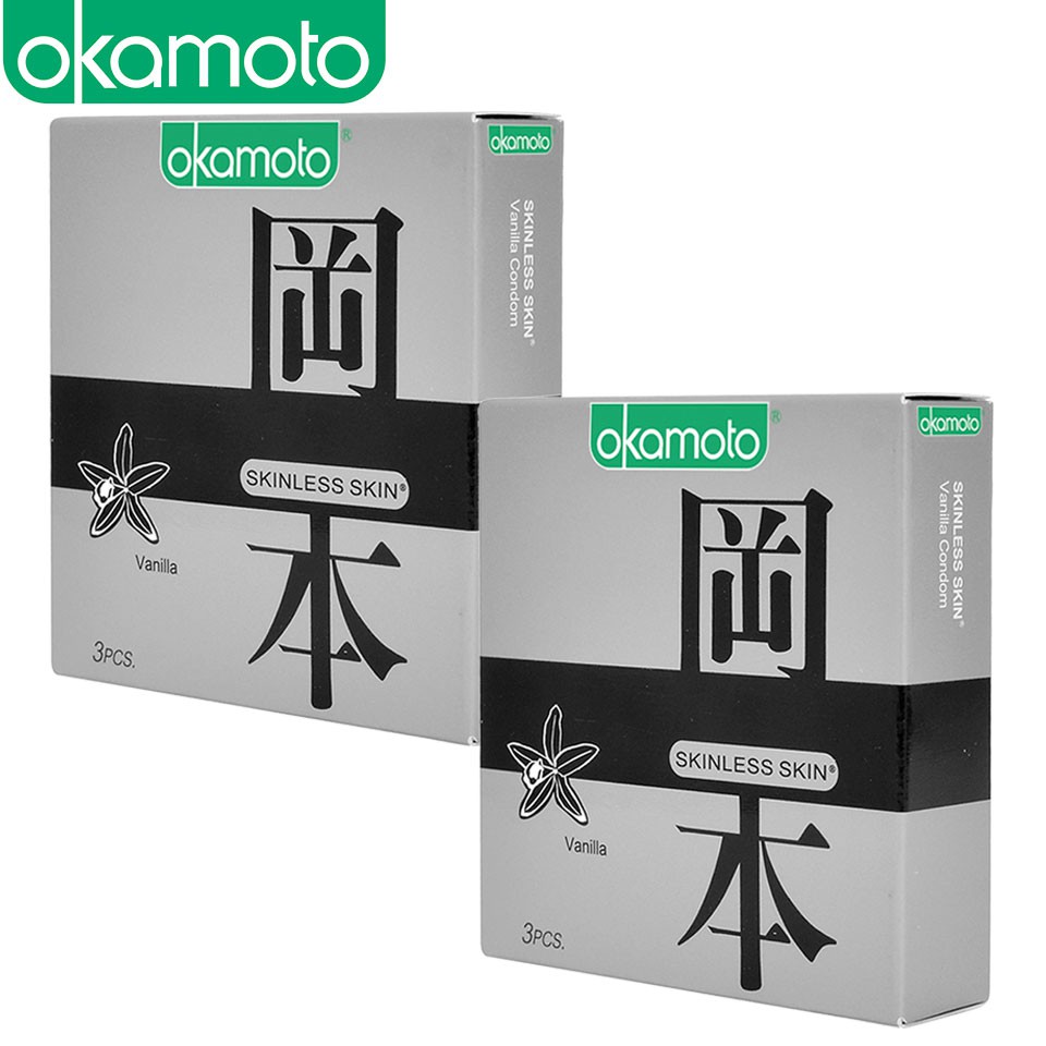 [ Combo 2 hộp ] Bao Cao Su Okamoto Skinless Skin Vanilla Hương Vani Hộp 3 Cái