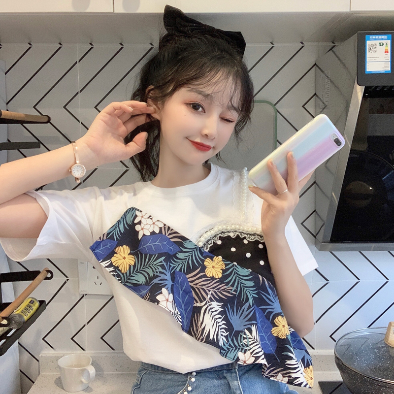 Áo Thun Tay Ngắn Phối Lưới Phong Cách Hàn Quốc Cho Nữ