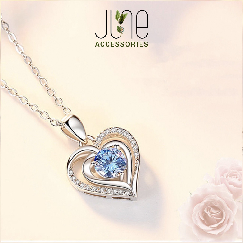 Dây chuyền nữ bạc s925 mặt trái tim đính đá sang trọng thời trang Hàn Quốc June accessories