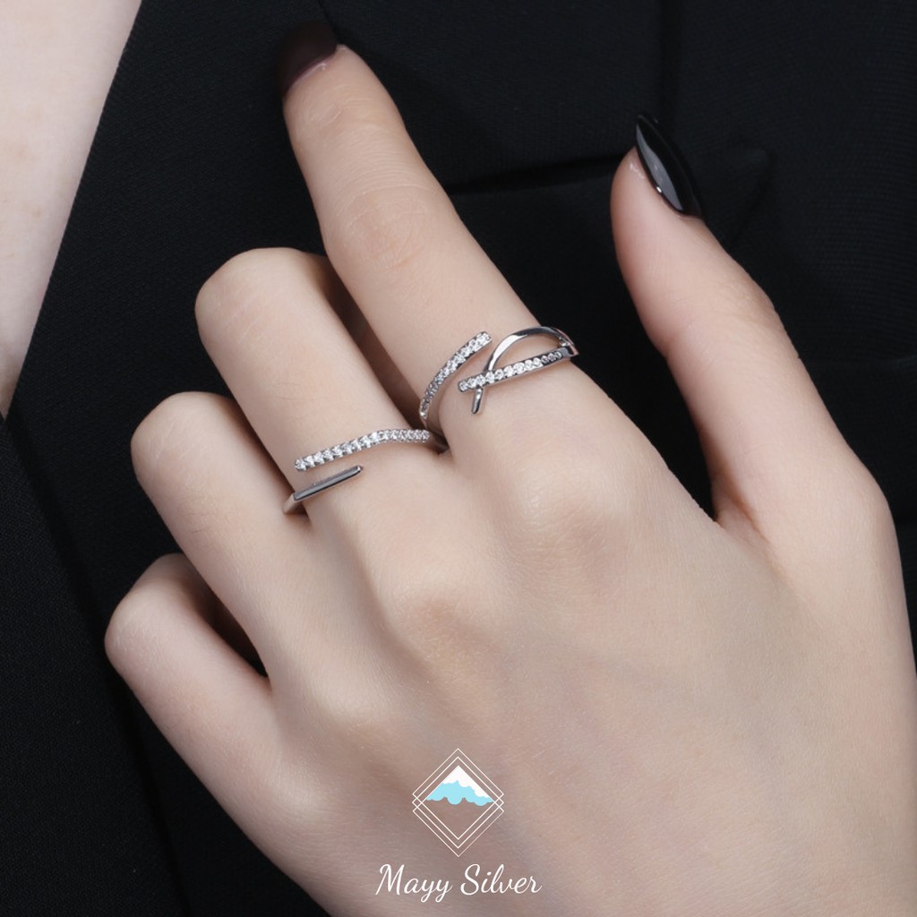 Nhẫn bạc Mayy Silver, bộ đôi nhẫn bạc đính đá tùy ý chỉnh size - James and Lina