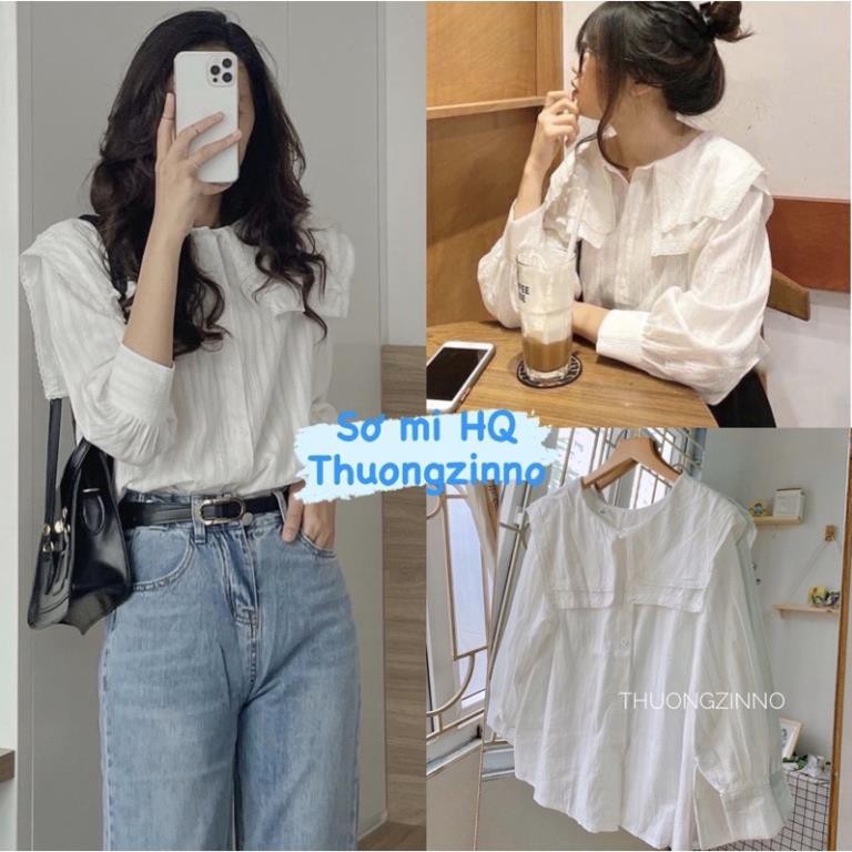 Áo Sơ Mi Hàn Quốc Cổ Sen xếp tầng Áo sơ mi Dài Tay Dáng Suông !