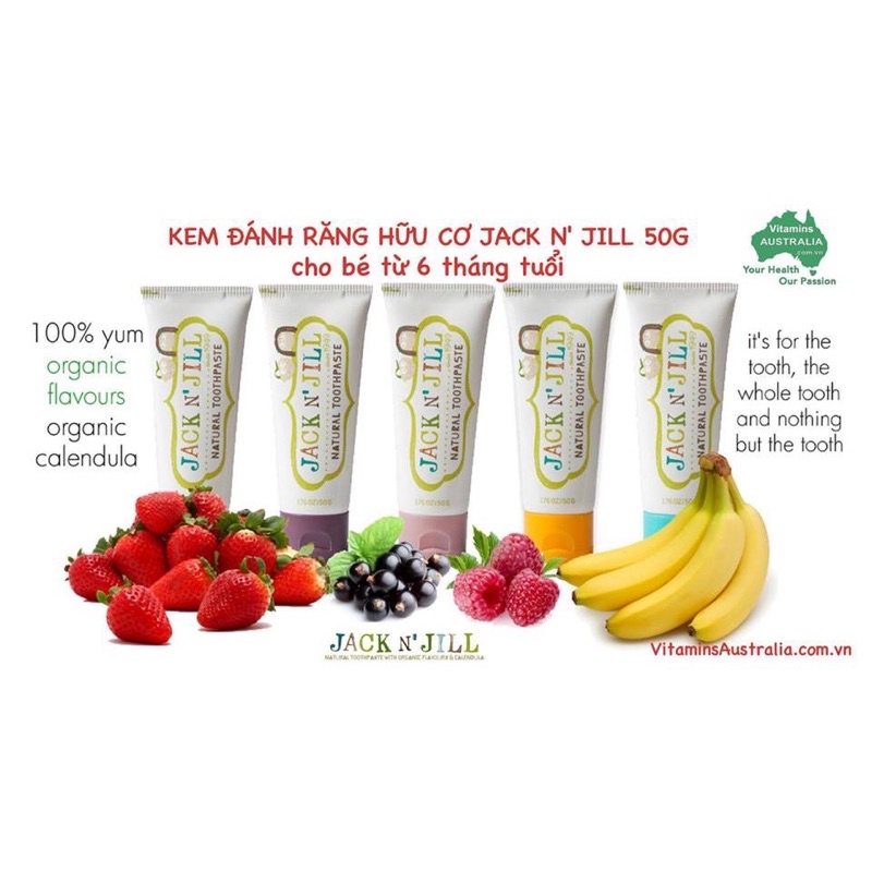 [ORGANIC - Hữu cơ] Kem đánh răng trẻ em Jack N' Jill nuốt được của Úc 50g date 2024