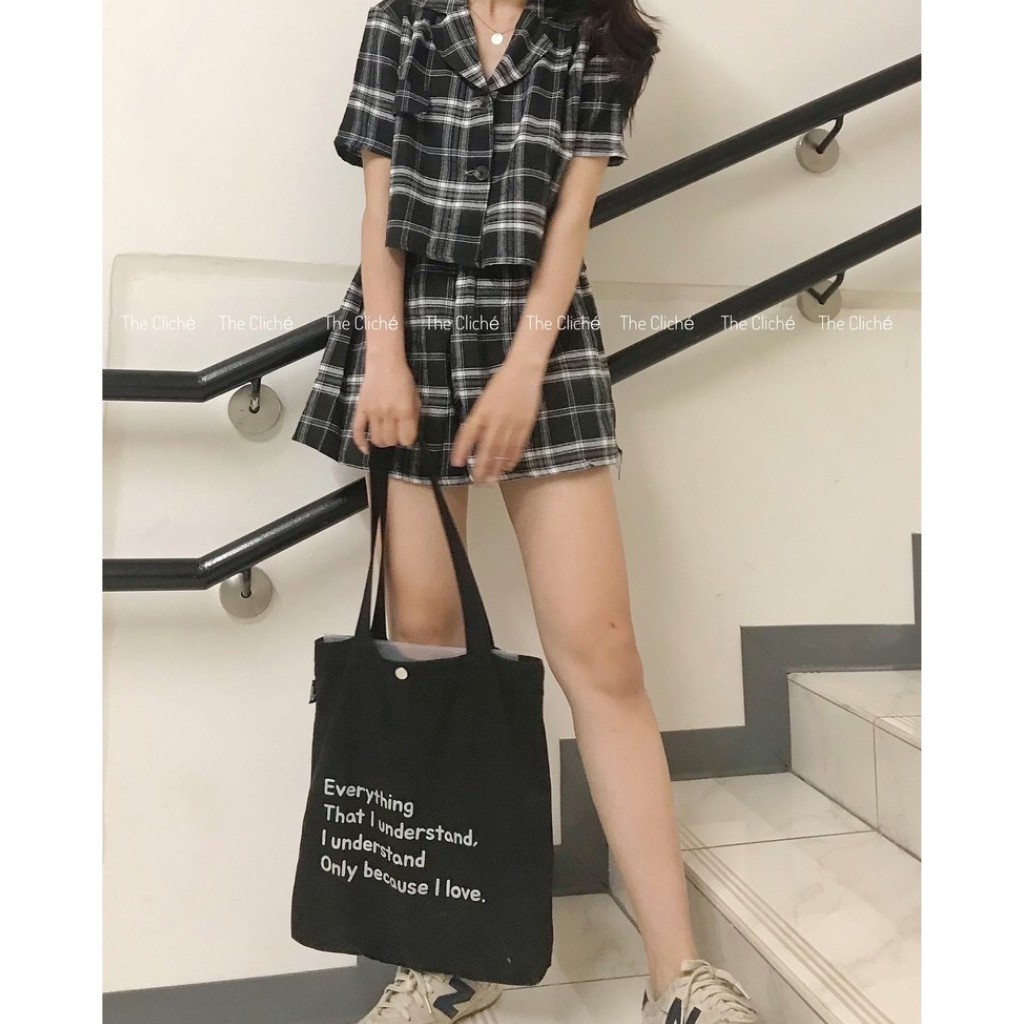 Set áo vest croptop mix quần short màu đen