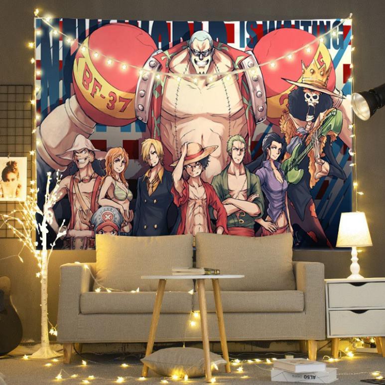 Tranh Vải Treo Tường Decor Anime One Piece Trang Trí Phòng, Bàn Máy Tính - Tặng kèm đèn led và phụ kiện