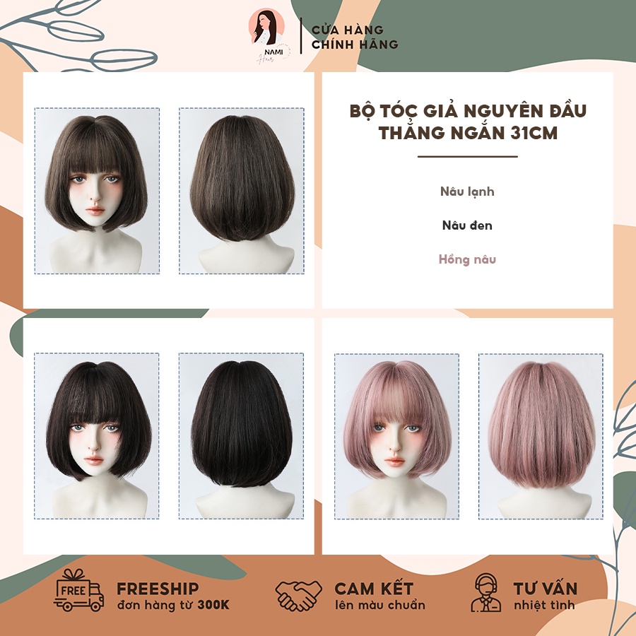 Bộ Tóc Giả Nguyên Đầu Nữ Thẳng Ngắn 31cm Hàn Quốc NAMI HAIR D124