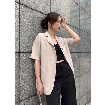 Áo khoác blazer nữ cộc tay dáng dài hàng thiết kế Huien Design form Hàn Quốc, đa màu sắc, 4 khuy dọc, vest nữ thanh lịch | BigBuy360 - bigbuy360.vn