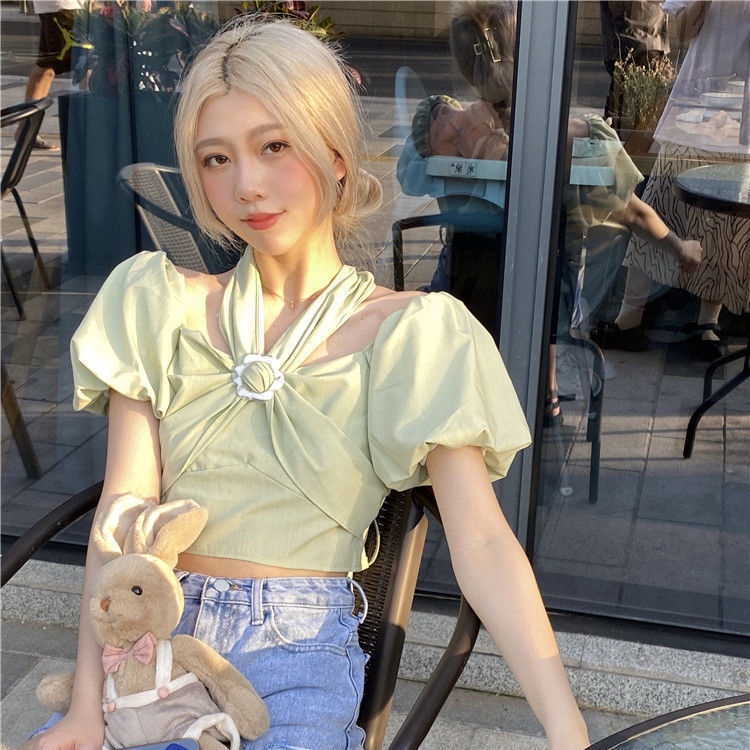 Áo Croptop Trễ Vai Hở Lưng Phong Cách Pháp Cổ Điển