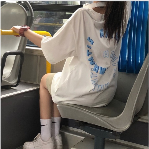 Áo thun tay lỡ Logo Chữ Xanh ❤️ Áo phông oversize form rộng unisex  nam nữ - A10 - Happy Style