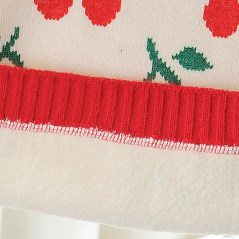 Áo khoác len cổ tròn họa tiết quả cherry phong cách Hàn Quốc cho bé gái 9 tháng-4 tuổi