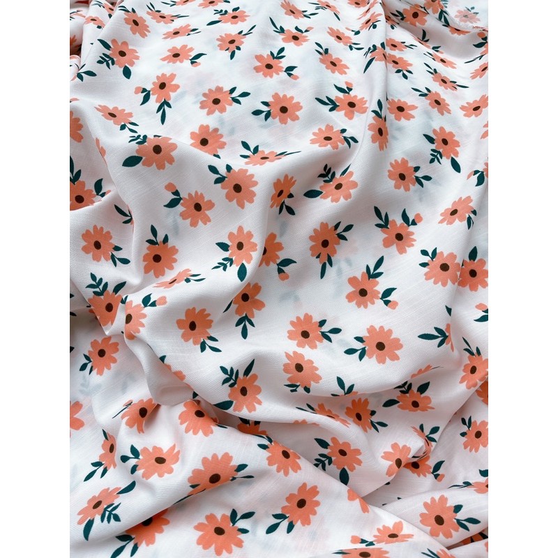 vải đũi lạnh mềm mát may váy,bộ hoa cam lá xanh