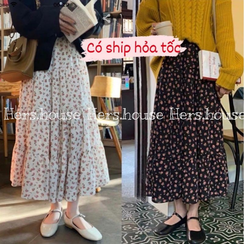Chân váy hoa nhí vintage 3 tầng/ đầm hoa nhí vintage