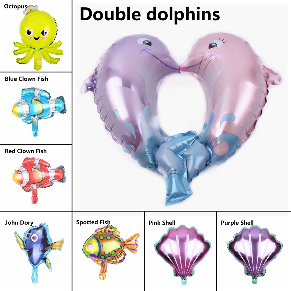 Bộ 2 bong bóng lõi nhôm hình động vật biển bạch tuộc/cá hề/cá voi trang trí tiệc