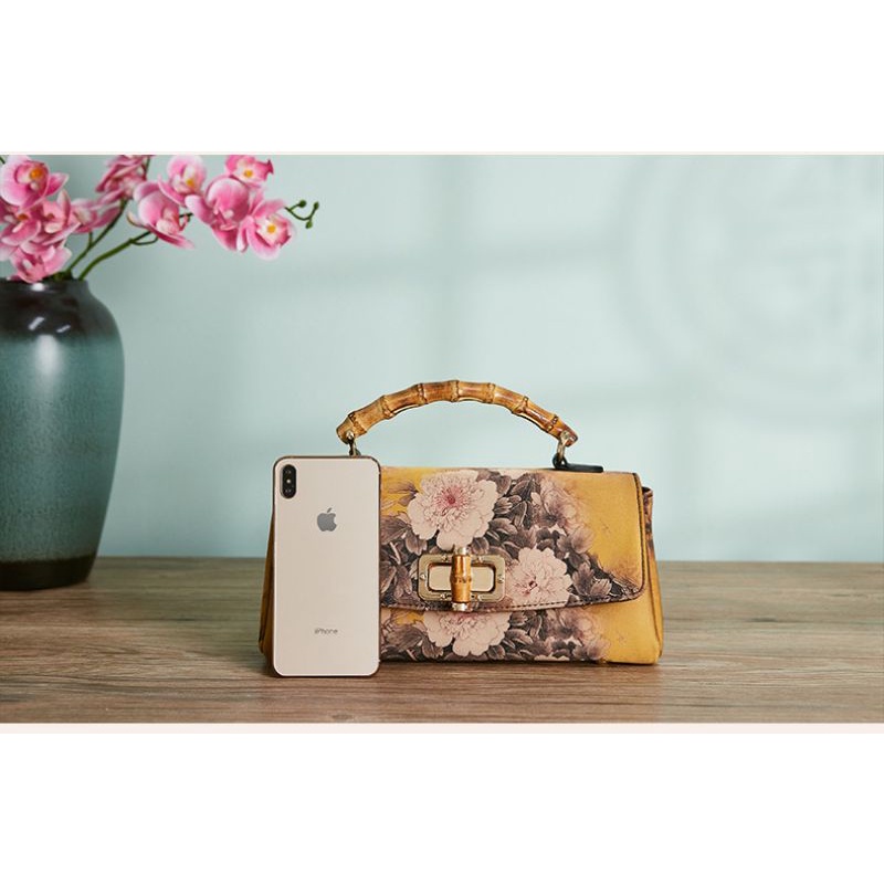 SẴN HÀNG TÚI XÁCH CẦM TAY DIỆN ÁO DÀI IN HOA THANH LỊCH TÚI BÀ SUI SƯỜN XÁM