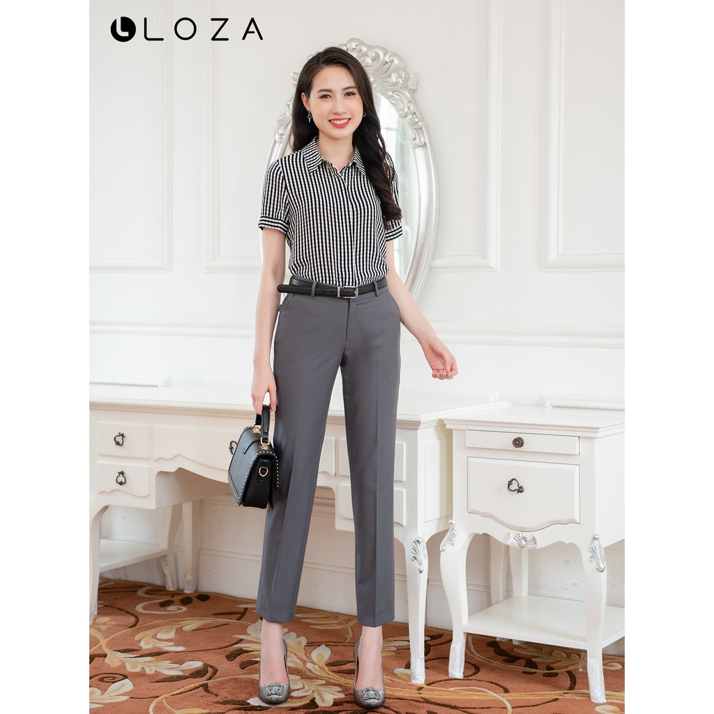 Áo sơ mi kẻ thời trang-áo kiểu nữ cổ đức cộc tay hè 2020 (3 màu) - LOZA PS1001 - Hàng nhập khẩu